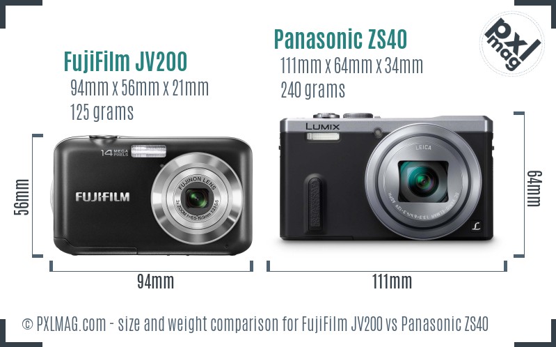 FujiFilm JV200 vs Panasonic ZS40 size comparison FujiFilm JV200 vs Panasonic ZS40 size comparison