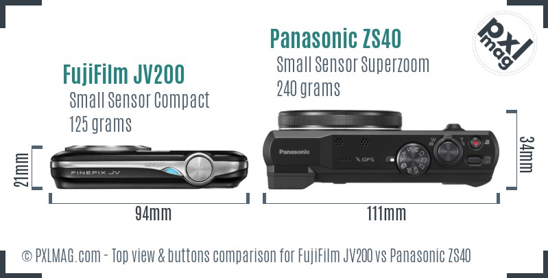 FujiFilm JV200 vs Panasonic ZS40 top view buttons comparison