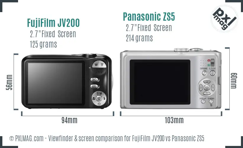FujiFilm JV200 vs Panasonic ZS5 Screen and Viewfinder comparison