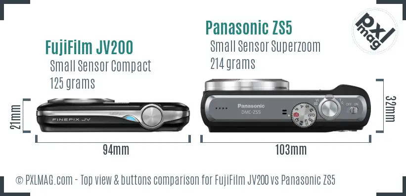 FujiFilm JV200 vs Panasonic ZS5 top view buttons comparison