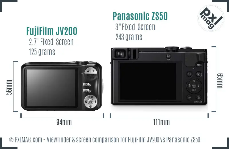 FujiFilm JV200 vs Panasonic ZS50 Screen and Viewfinder comparison