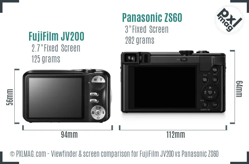 FujiFilm JV200 vs Panasonic ZS60 Screen and Viewfinder comparison