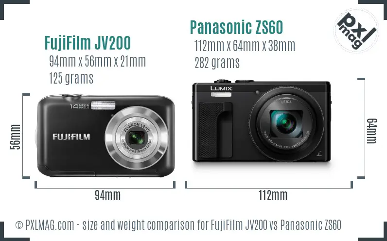 FujiFilm JV200 vs Panasonic ZS60 size comparison