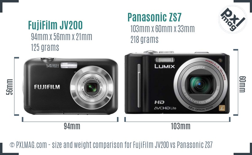 FujiFilm JV200 vs Panasonic ZS7 size comparison