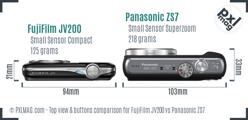 FujiFilm JV200 vs Panasonic ZS7 top view buttons comparison