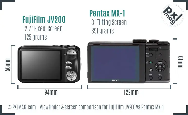 FujiFilm JV200 vs Pentax MX-1 Screen and Viewfinder comparison