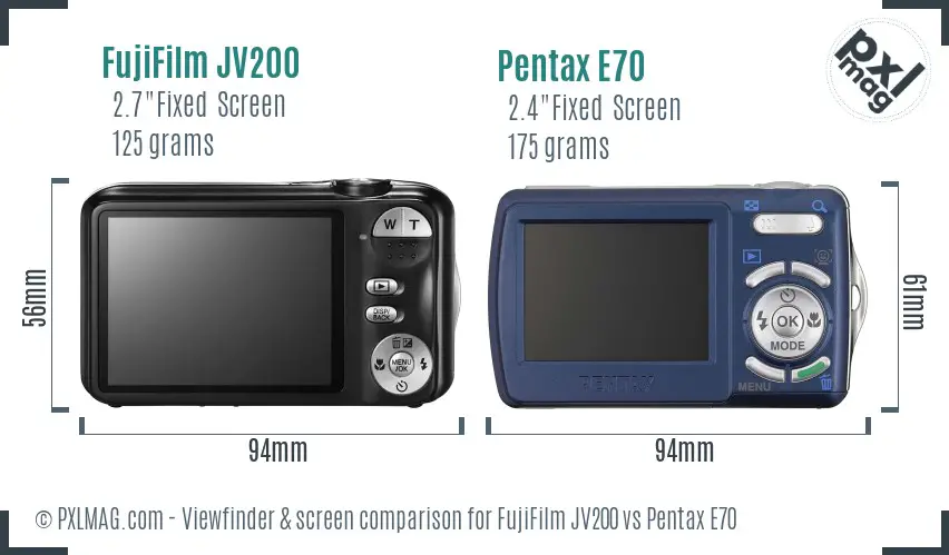 FujiFilm JV200 vs Pentax E70 Screen and Viewfinder comparison