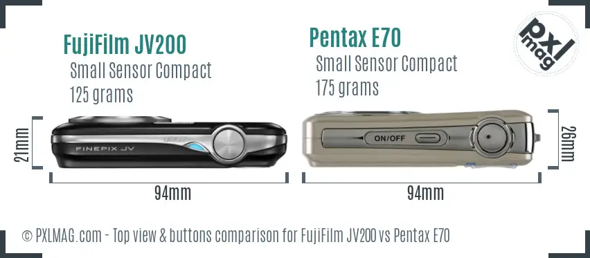 FujiFilm JV200 vs Pentax E70 top view buttons comparison