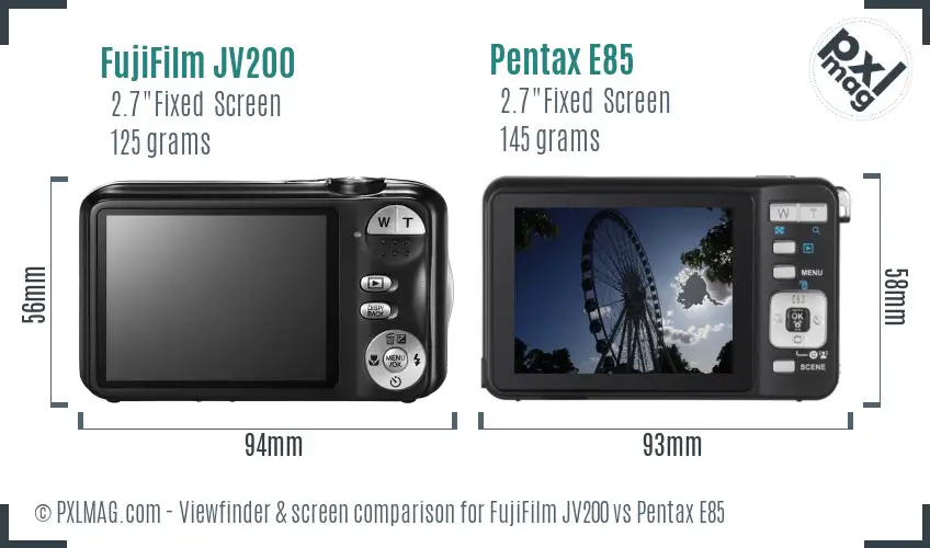 FujiFilm JV200 vs Pentax E85 Screen and Viewfinder comparison FujiFilm JV200 vs Pentax E85 Screen and Viewfinder comparison