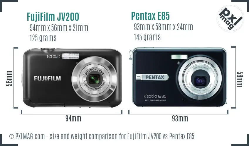 FujiFilm JV200 vs Pentax E85 size comparison FujiFilm JV200 vs Pentax E85 size comparison