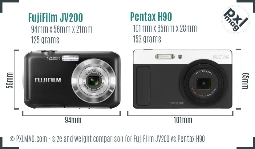 FujiFilm JV200 vs Pentax H90 size comparison