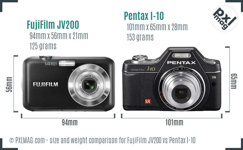 FujiFilm JV200 vs Pentax I-10 size comparison