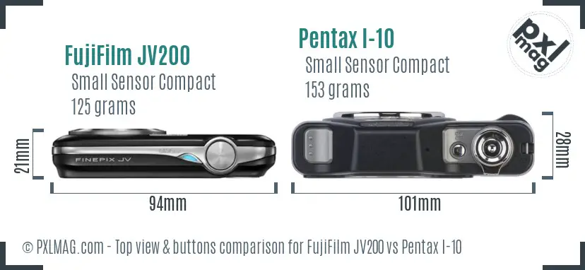 FujiFilm JV200 vs Pentax I-10 top view buttons comparison