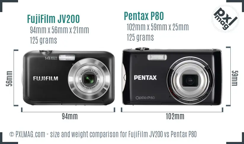 FujiFilm JV200 vs Pentax P80 size comparison