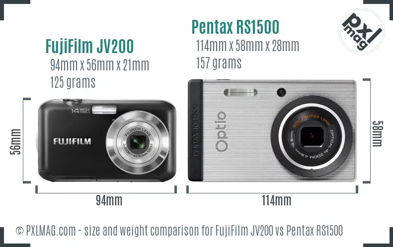 FujiFilm JV200 vs Pentax RS1500 size comparison