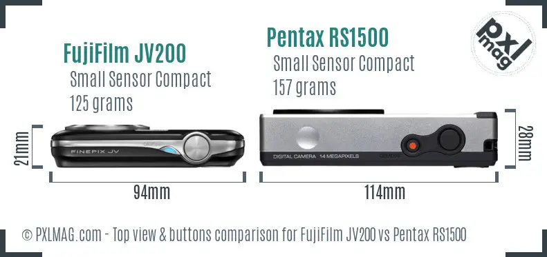FujiFilm JV200 vs Pentax RS1500 top view buttons comparison