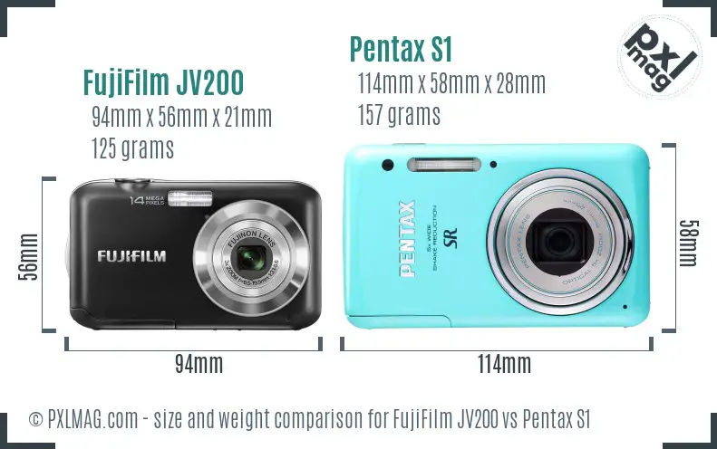 FujiFilm JV200 vs Pentax S1 size comparison FujiFilm JV200 vs Pentax S1 size comparison
