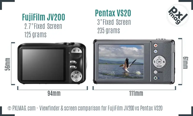 FujiFilm JV200 vs Pentax VS20 Screen and Viewfinder comparison