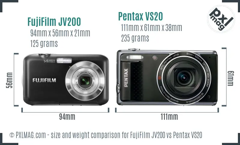 FujiFilm JV200 vs Pentax VS20 size comparison