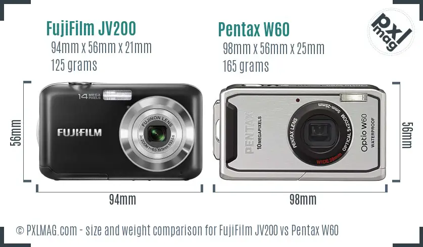 FujiFilm JV200 vs Pentax W60 size comparison