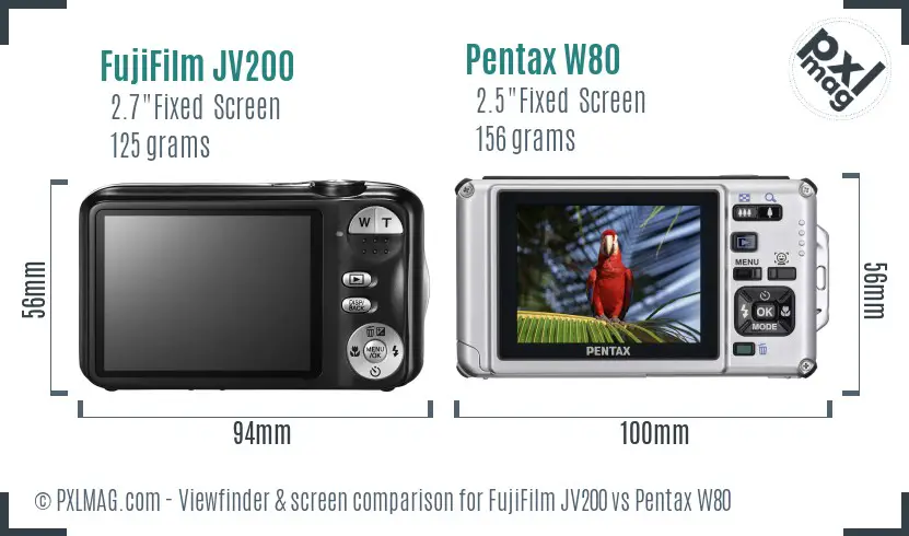 FujiFilm JV200 vs Pentax W80 Screen and Viewfinder comparison