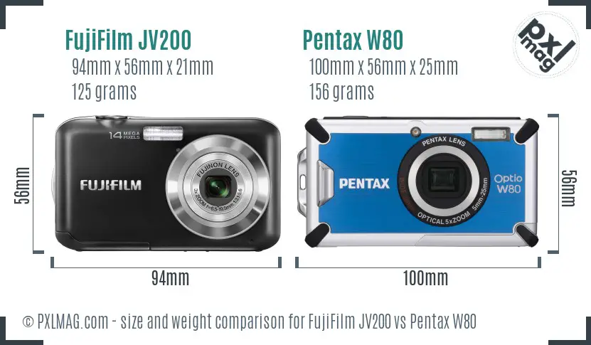 FujiFilm JV200 vs Pentax W80 size comparison