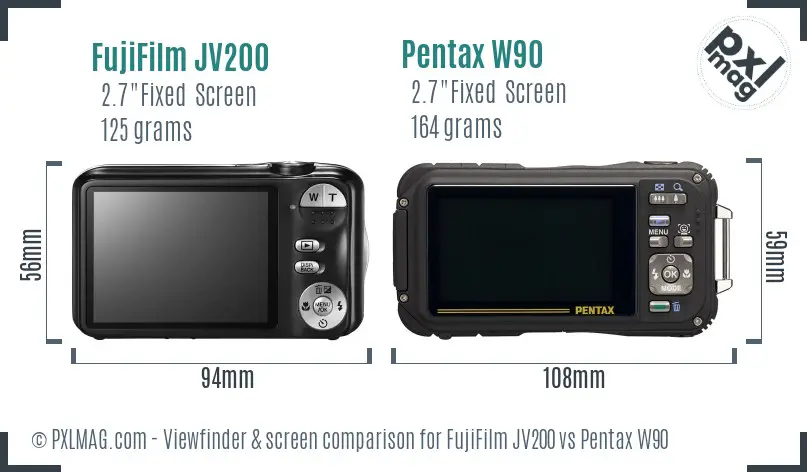 FujiFilm JV200 vs Pentax W90 Screen and Viewfinder comparison