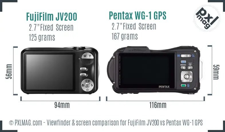 FujiFilm JV200 vs Pentax WG-1 GPS Screen and Viewfinder comparison