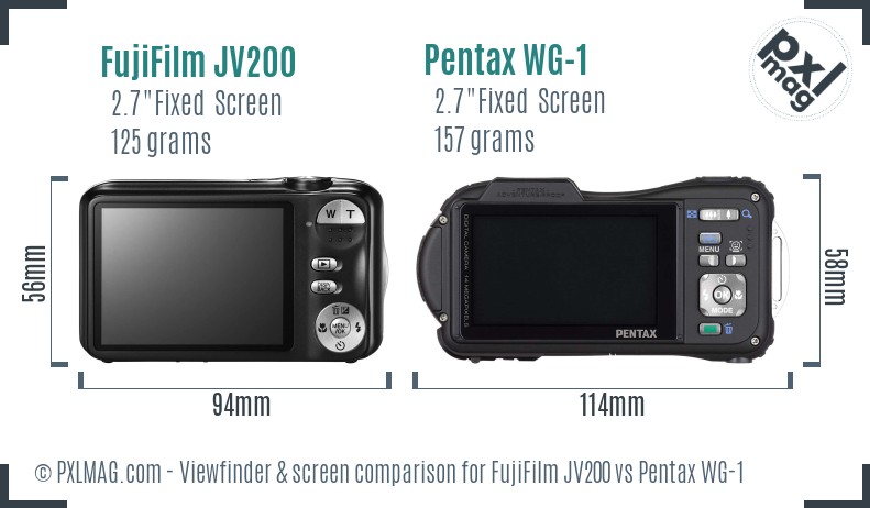 FujiFilm JV200 vs Pentax WG-1 Screen and Viewfinder comparison
