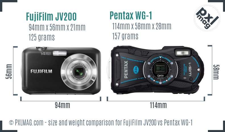 FujiFilm JV200 vs Pentax WG-1 size comparison FujiFilm JV200 vs Pentax WG-1 size comparison