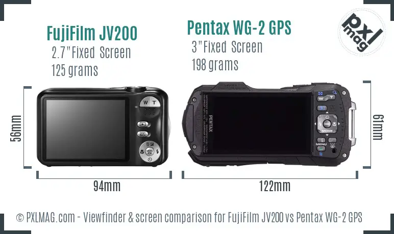 FujiFilm JV200 vs Pentax WG-2 GPS Screen and Viewfinder comparison