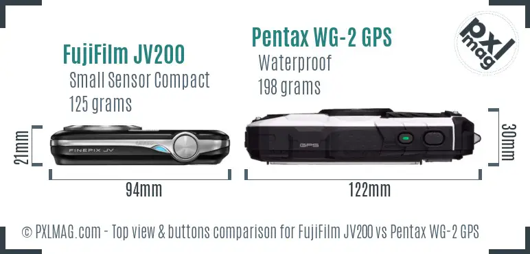 FujiFilm JV200 vs Pentax WG-2 GPS top view buttons comparison