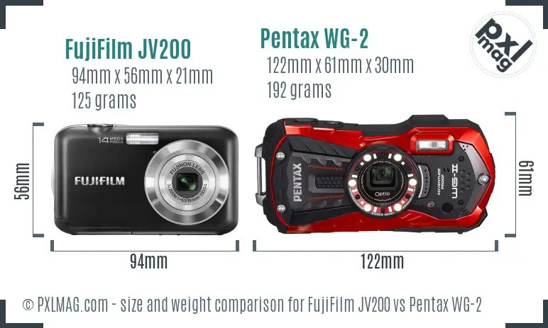 FujiFilm JV200 vs Pentax WG-2 size comparison