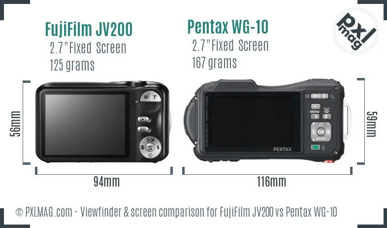 FujiFilm JV200 vs Pentax WG-10 Screen and Viewfinder comparison