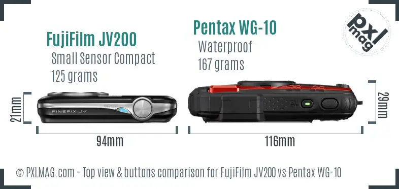 FujiFilm JV200 vs Pentax WG-10 top view buttons comparison