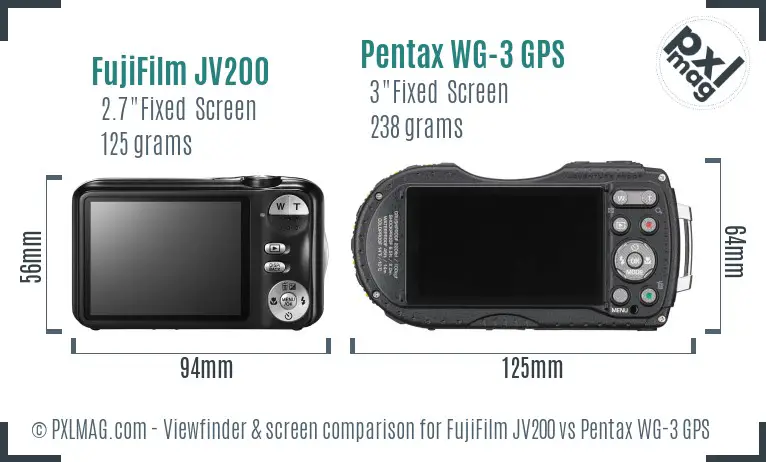 FujiFilm JV200 vs Pentax WG-3 GPS Screen and Viewfinder comparison