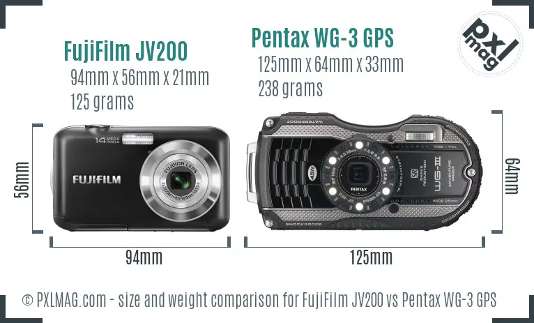 FujiFilm JV200 vs Pentax WG-3 GPS size comparison