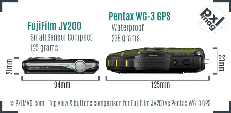 FujiFilm JV200 vs Pentax WG-3 GPS top view buttons comparison