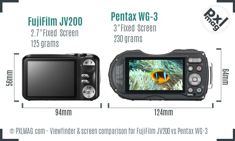 FujiFilm JV200 vs Pentax WG-3 Screen and Viewfinder comparison