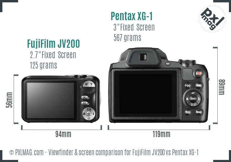 FujiFilm JV200 vs Pentax XG-1 Screen and Viewfinder comparison