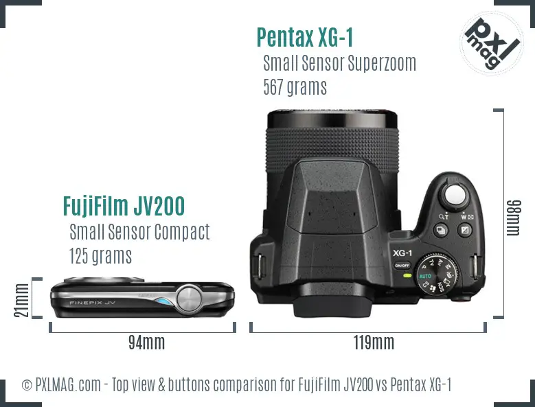 FujiFilm JV200 vs Pentax XG-1 top view buttons comparison