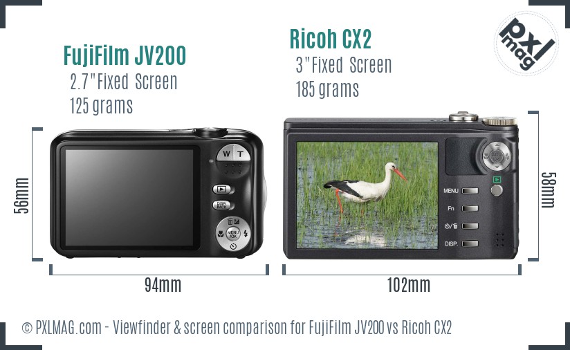 FujiFilm JV200 vs Ricoh CX2 Screen and Viewfinder comparison