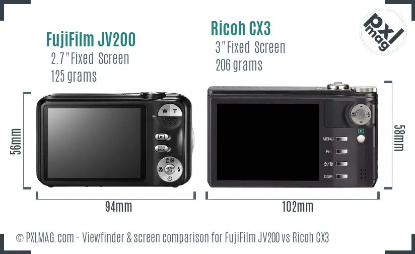 FujiFilm JV200 vs Ricoh CX3 Screen and Viewfinder comparison FujiFilm JV200 vs Ricoh CX3 Screen and Viewfinder comparison