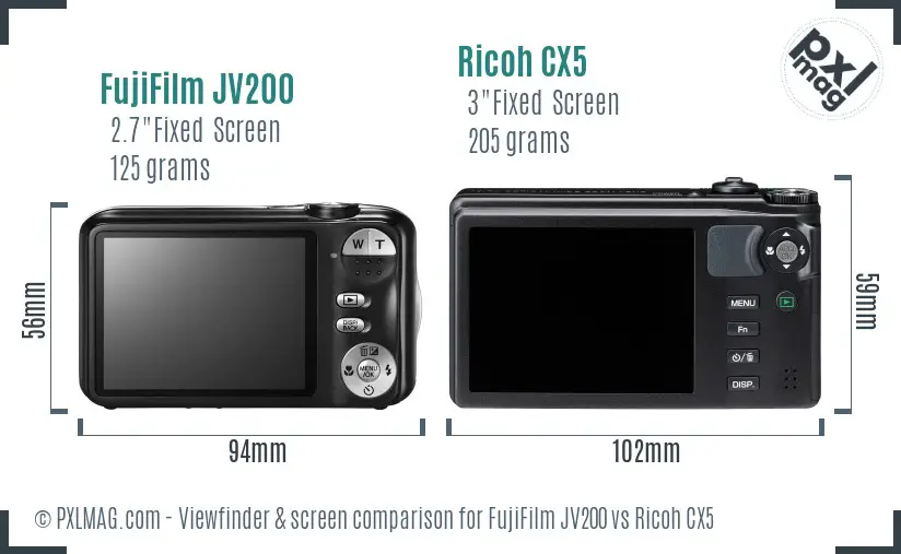 FujiFilm JV200 vs Ricoh CX5 Screen and Viewfinder comparison