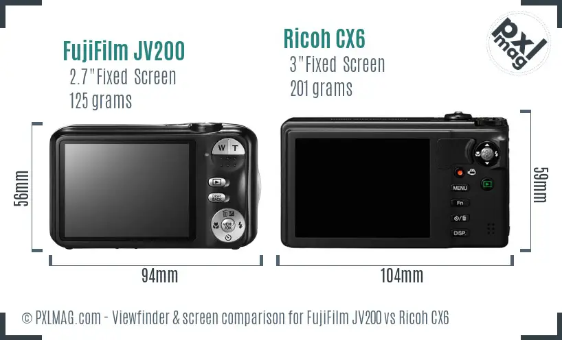 FujiFilm JV200 vs Ricoh CX6 Screen and Viewfinder comparison