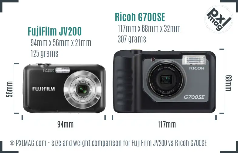 FujiFilm JV200 vs Ricoh G700SE size comparison