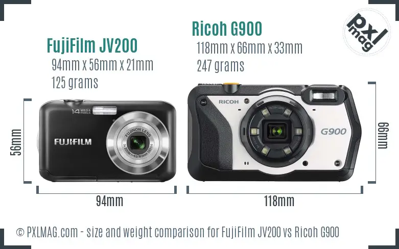 FujiFilm JV200 vs Ricoh G900 size comparison FujiFilm JV200 vs Ricoh G900 size comparison