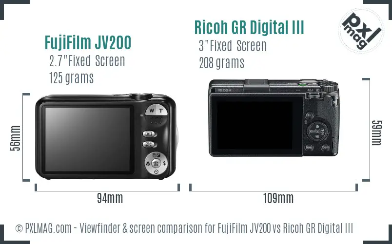 FujiFilm JV200 vs Ricoh GR Digital III Screen and Viewfinder comparison FujiFilm JV200 vs Ricoh GR Digital III Screen and Viewfinder comparison