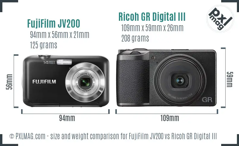FujiFilm JV200 vs Ricoh GR Digital III size comparison FujiFilm JV200 vs Ricoh GR Digital III size comparison