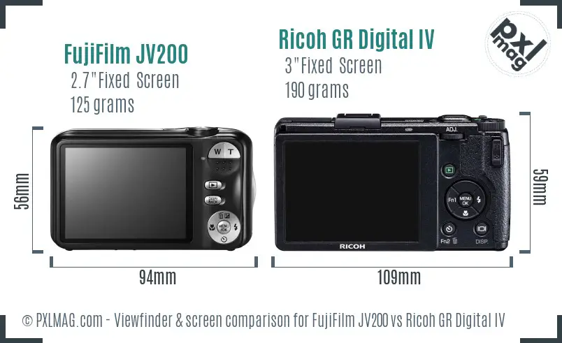 FujiFilm JV200 vs Ricoh GR Digital IV Screen and Viewfinder comparison
